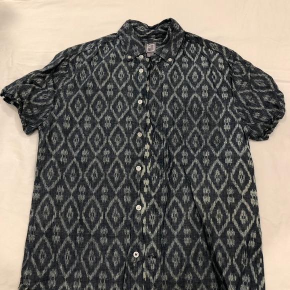 JCP Navy Patterned Short Sleeve Button Down - Picture 1 of 3